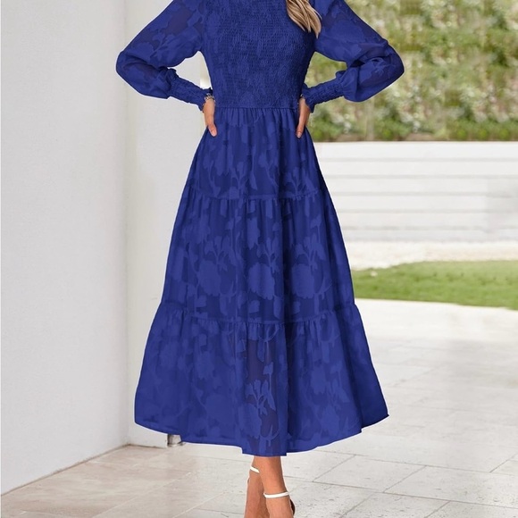 NWT Gorgeous Royal Blue Lace Floral Overlay Maxi Dress Size Large - Picture 2 of 15